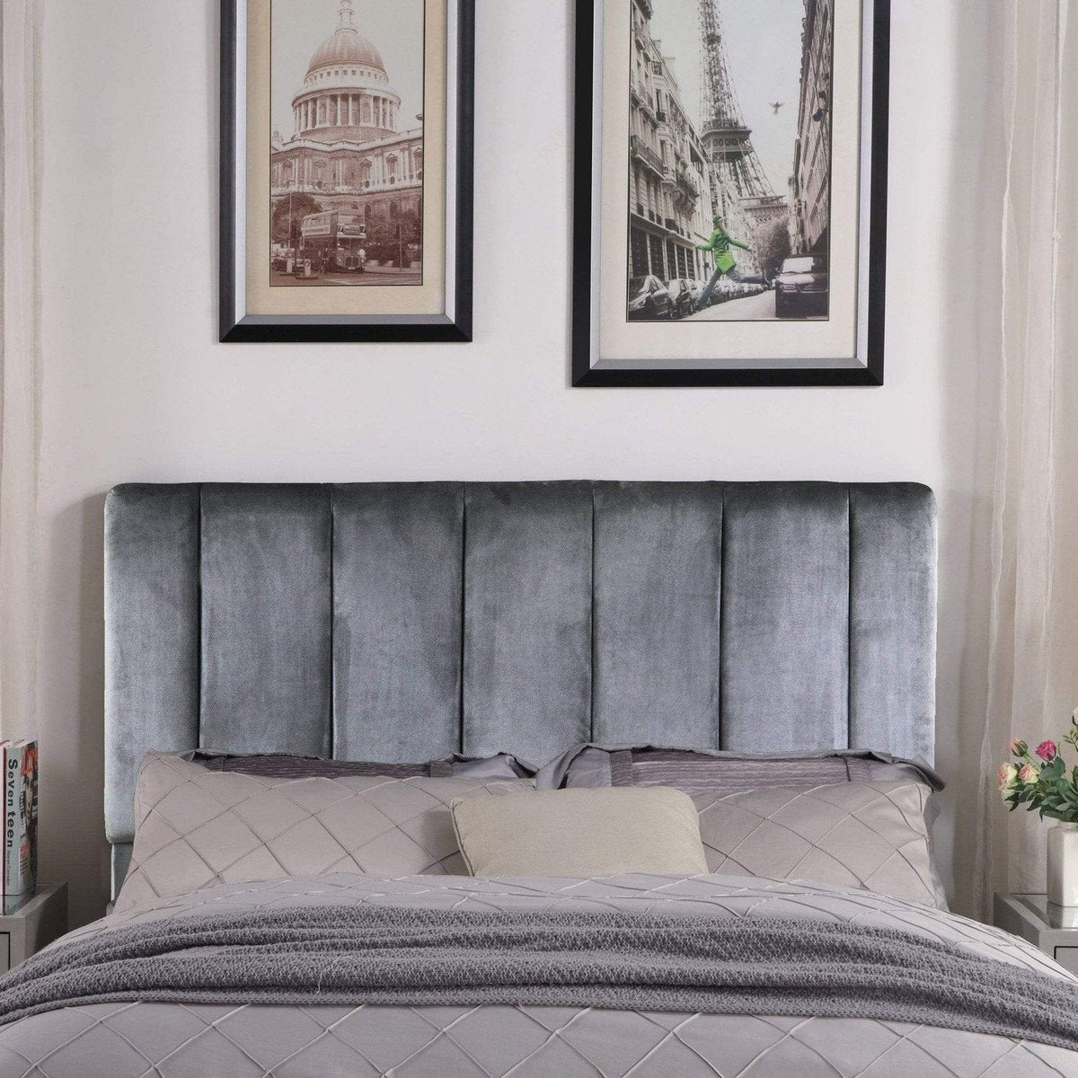 Iconic Home Uriella Velvet Headboard For Bed Grey