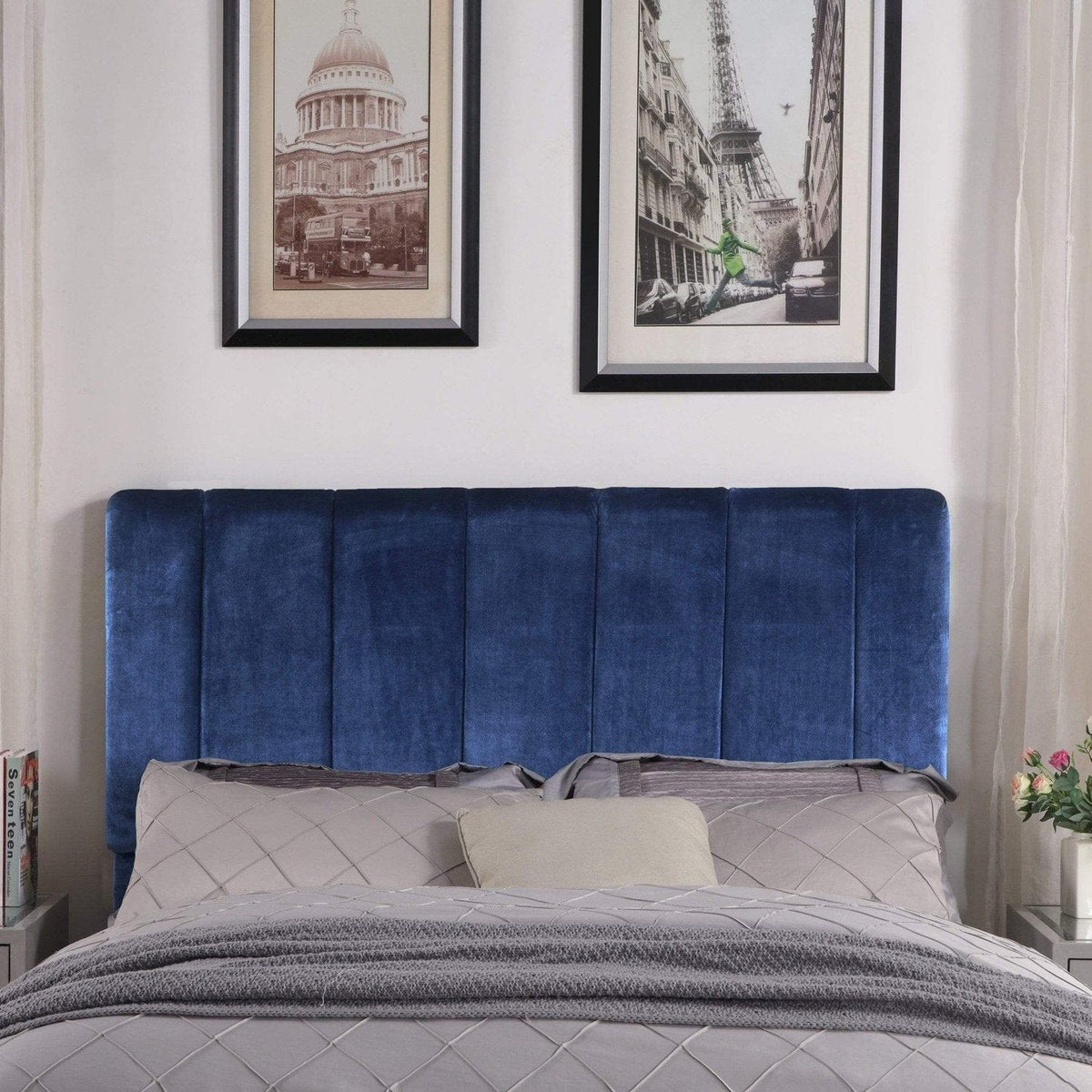 Iconic Home Uriella Velvet Headboard For Bed Navy