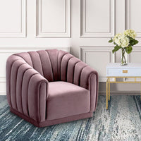 Iconic Home Van Gogh Channel Quilted Velvet Club Chair Blush