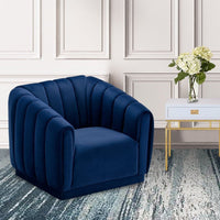 Iconic Home Van Gogh Channel Quilted Velvet Club Chair Navy