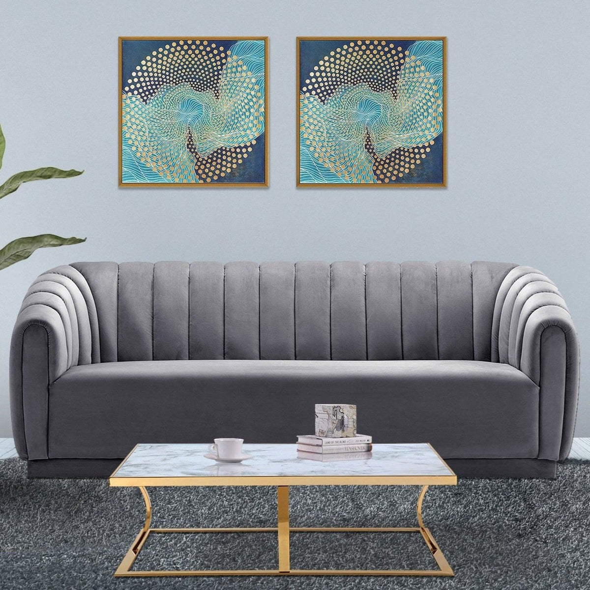 Iconic Home Van Gogh Velvet Sofa Grey
