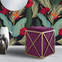 Iconic Home Vana Velvet Square Ottoman Plum