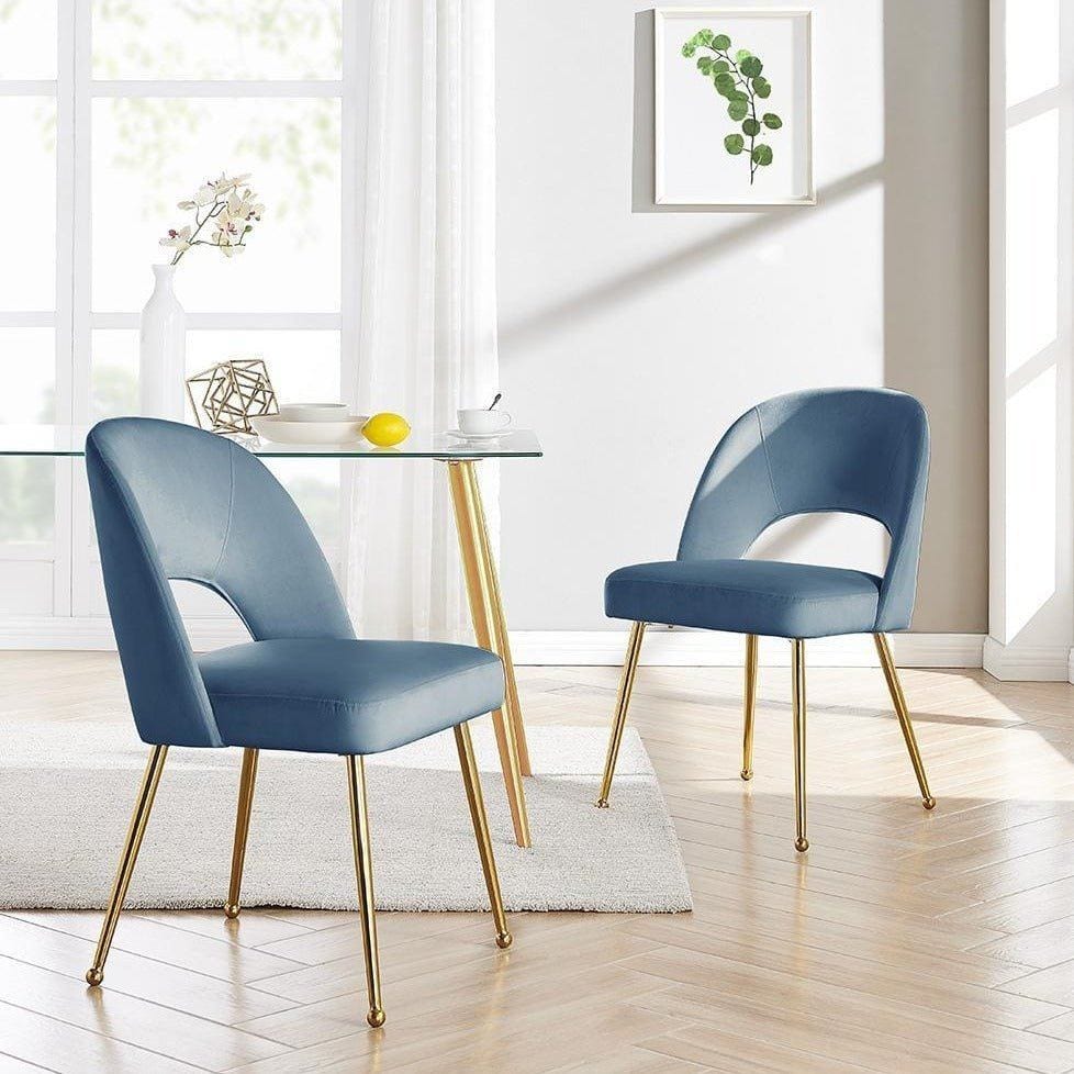 Iconic Home Welburn Velvet Side Dining Chair Set of 2 Blue