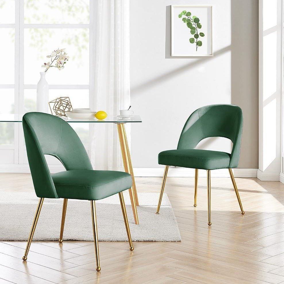 Iconic Home Welburn Velvet Side Dining Chair Set of 2 Green