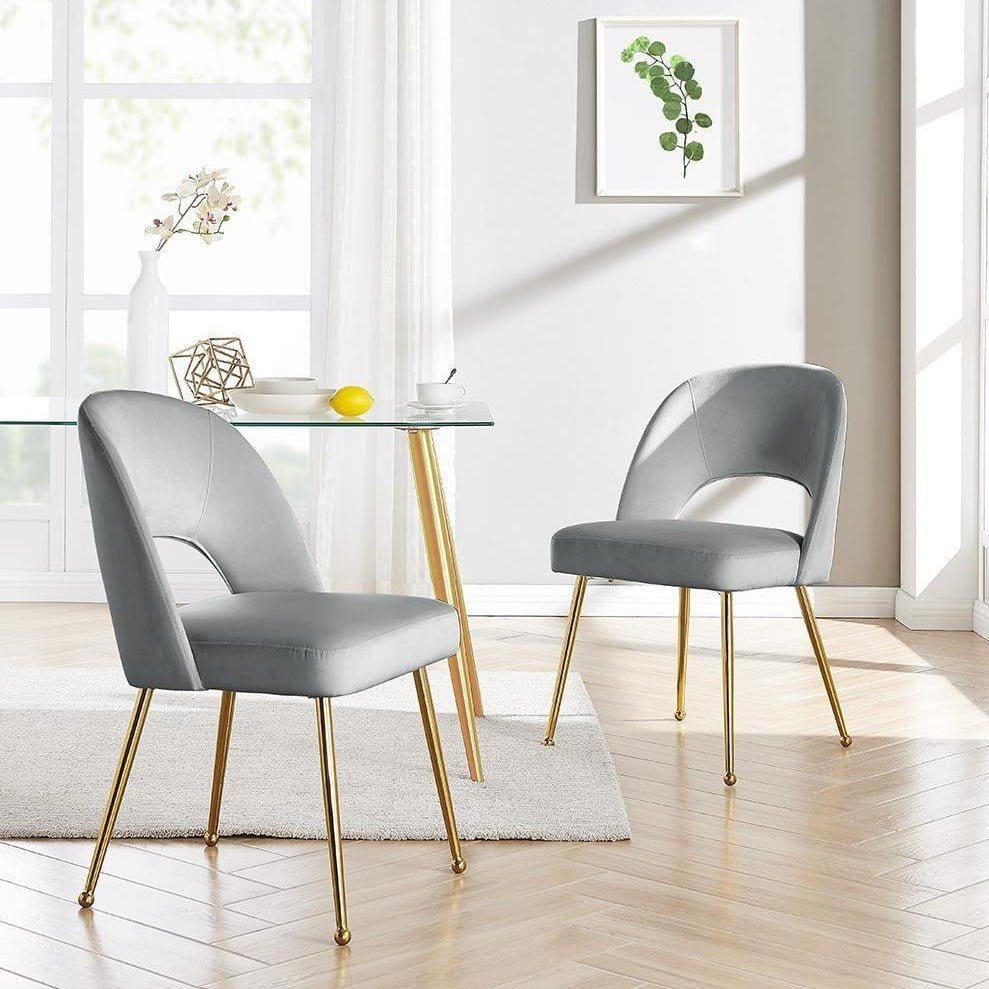 Iconic Home Welburn Velvet Side Dining Chair Set of 2 Grey