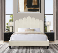 Iconic Home Welsh Velvet Platform Bed Frame With Headboard Beige