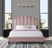 Iconic Home Welsh Velvet Platform Bed Frame With Headboard Blush