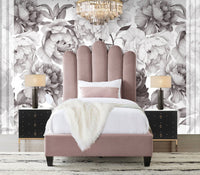 Iconic Home Welsh Velvet Platform Bed Frame With Headboard Blush