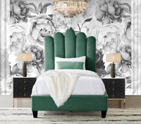 Iconic Home Welsh Velvet Platform Bed Frame With Headboard Dark Green