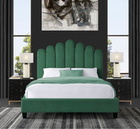 Iconic Home Welsh Velvet Platform Bed Frame With Headboard Dark Green