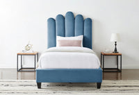 Iconic Home Welsh Velvet Platform Bed Frame With Headboard Slate Blue