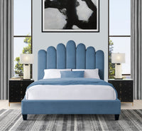 Iconic Home Welsh Velvet Platform Bed Frame With Headboard Slate Blue