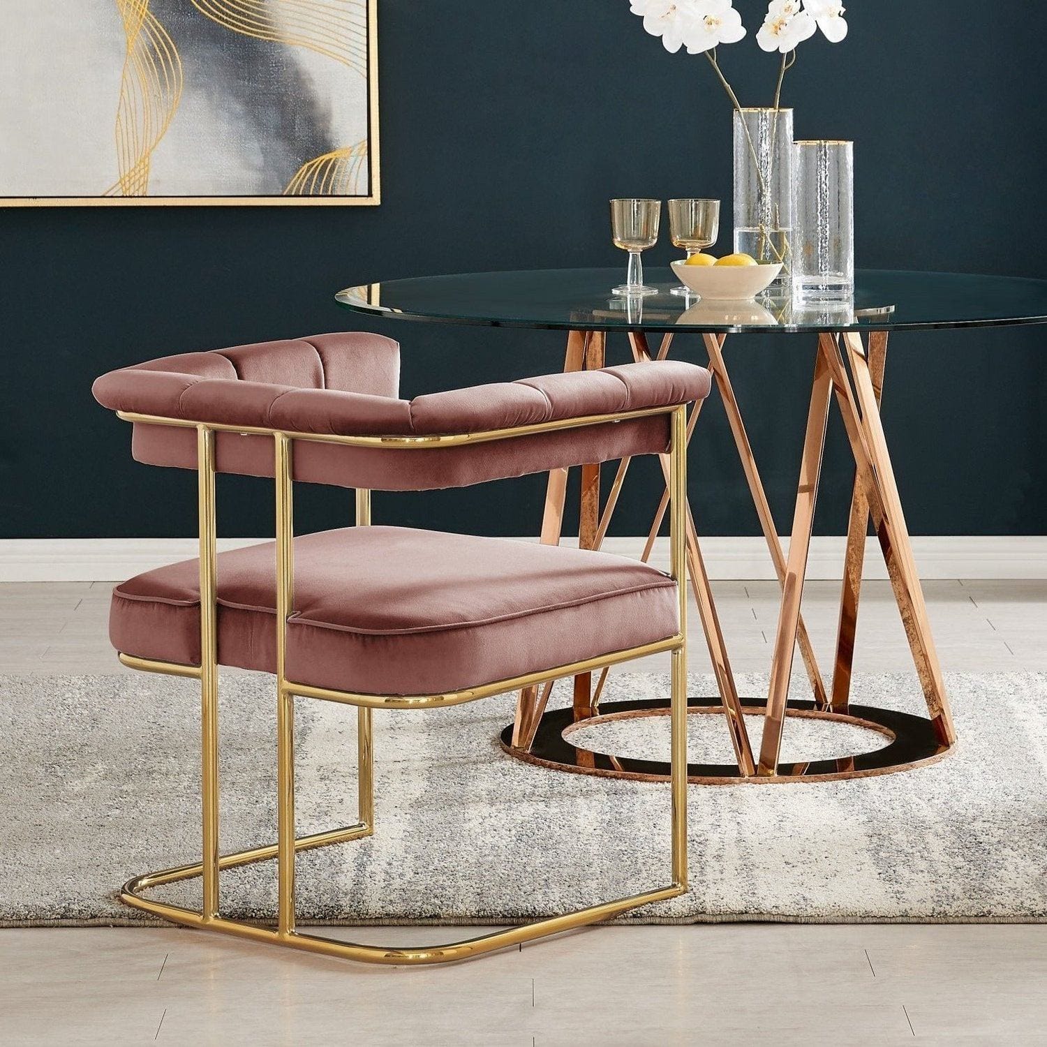 Iconic Home Winfield Low Back Velvet Dining Chair Gold Metal Base