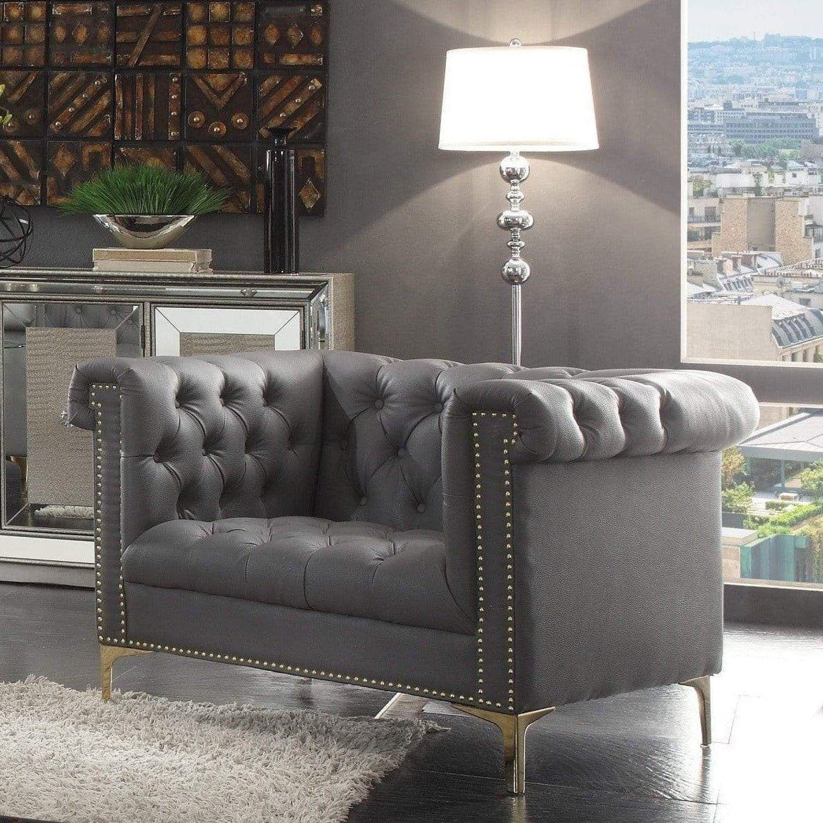 Iconic Home Winston Tufted Faux Leather Club Chair 