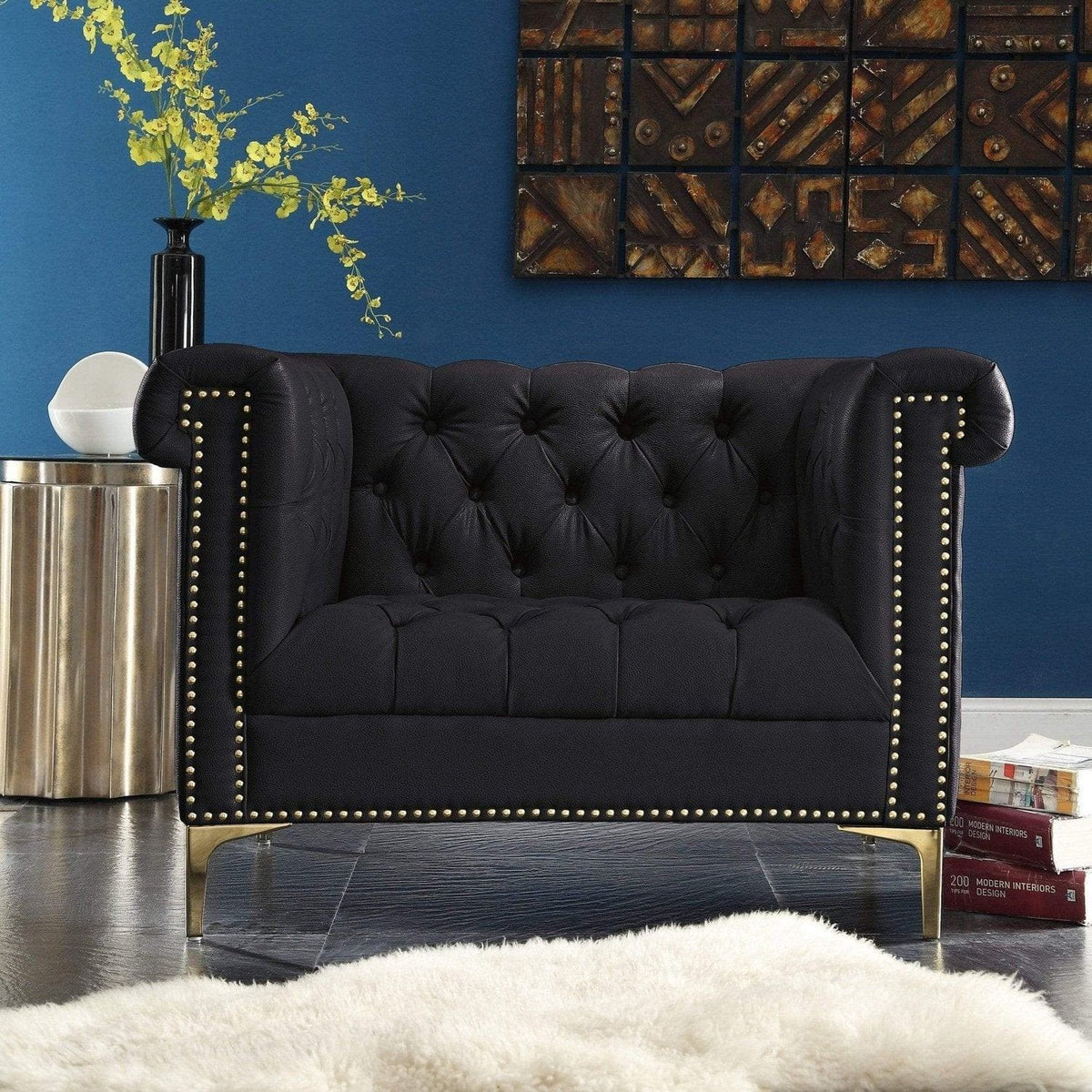 Iconic Home Winston Tufted Faux Leather Club Chair Black