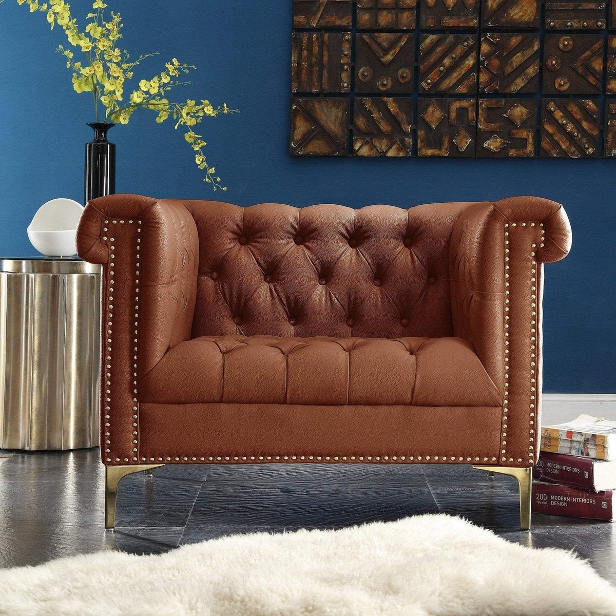 Iconic Home Winston Tufted Faux Leather Club Chair Brown