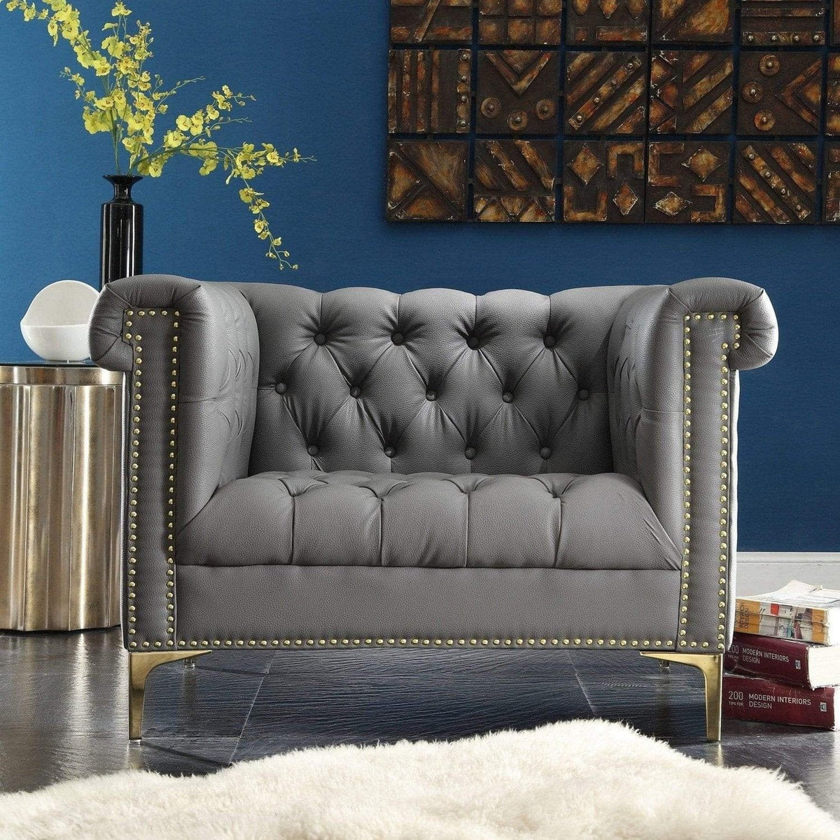 Iconic Home Winston Tufted Faux Leather Club Chair Grey