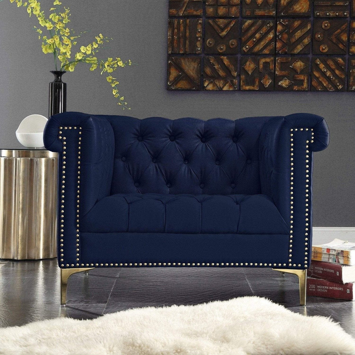 Iconic Home Winston Tufted Faux Leather Club Chair Navy