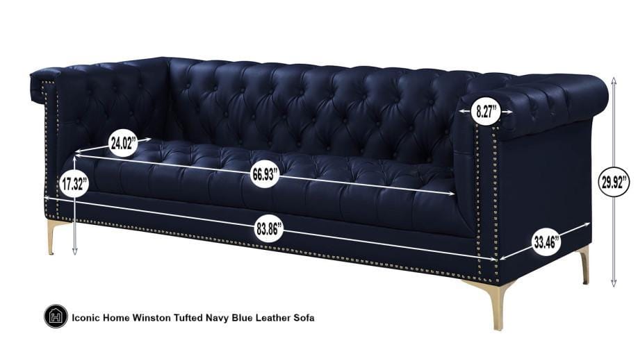 Iconic Home Winston Faux Leather Button Tufted Nailhead Trim Metal Legs Sofa 