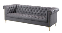 Iconic Home Winston Faux Leather Button Tufted Nailhead Trim Metal Legs Sofa 