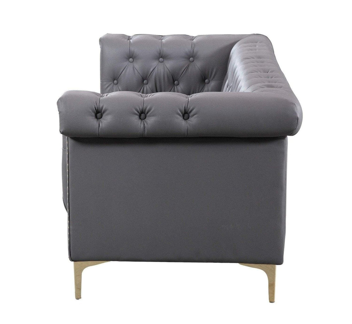 Iconic Home Winston Faux Leather Button Tufted Nailhead Trim Metal Legs Sofa 