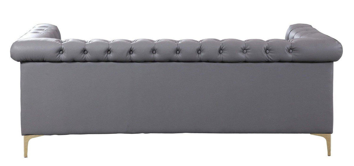 Iconic Home Winston Faux Leather Button Tufted Nailhead Trim Metal Legs Sofa 