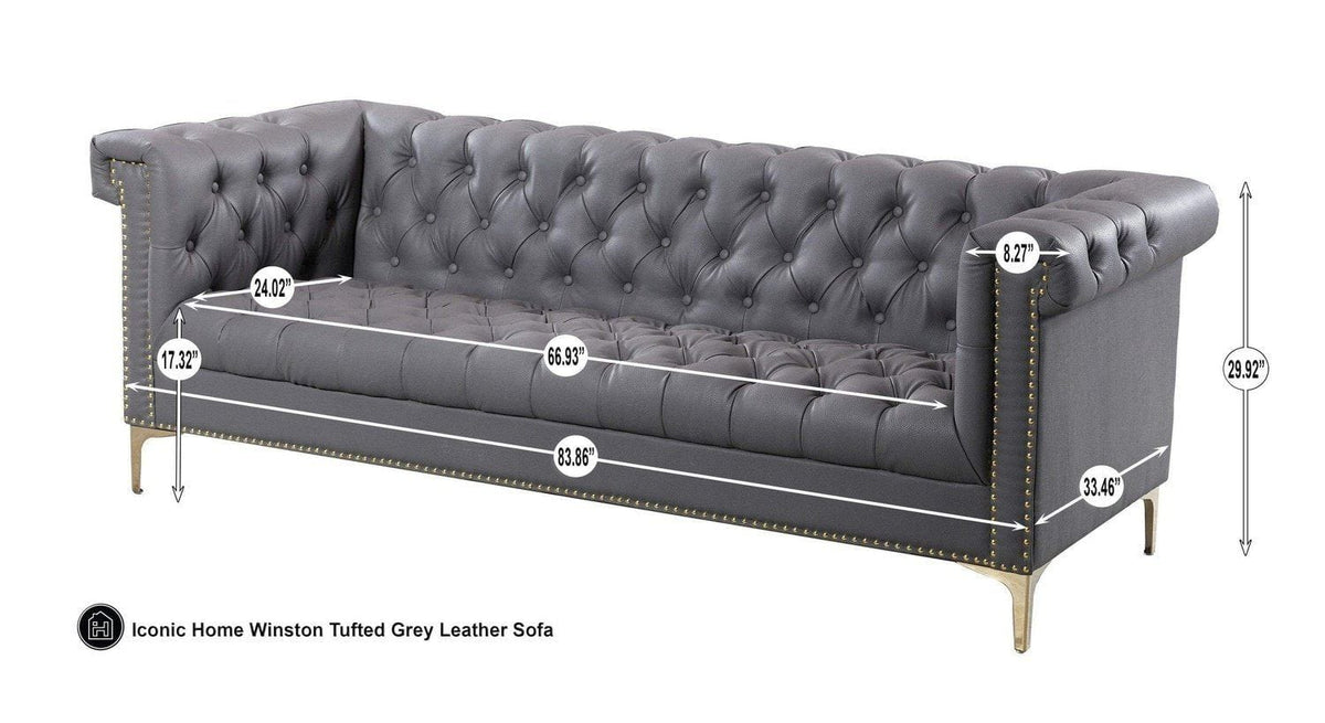 Iconic Home Winston Faux Leather Button Tufted Nailhead Trim Metal Legs Sofa 