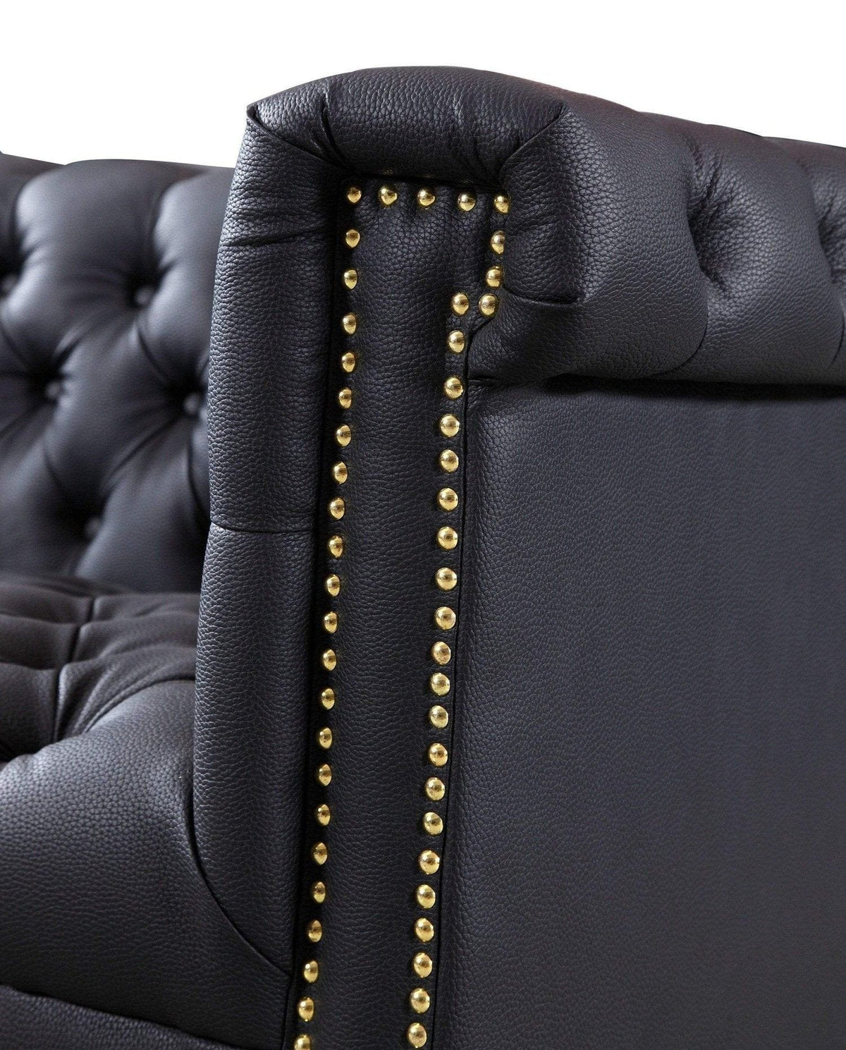 Iconic Home Winston Faux Leather Button Tufted Nailhead Trim Metal Legs Sofa 