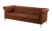 Iconic Home Winston Faux Leather Button Tufted Nailhead Trim Metal Legs Sofa 