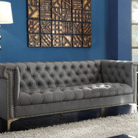 Iconic Home Winston Faux Leather Button Tufted Nailhead Trim Metal Legs Sofa Grey