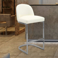 Iconic Home Xander Faux Leather Bar Stool Chair Chrome Base Cream