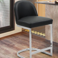 Iconic Home Xander Faux Leather Counter Stool Chair Chrome Base Black