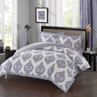 Chic Home Grand Palace 3 Piece 100% Cotton Comforter Set Reversible Global Inspired Print Lavender 