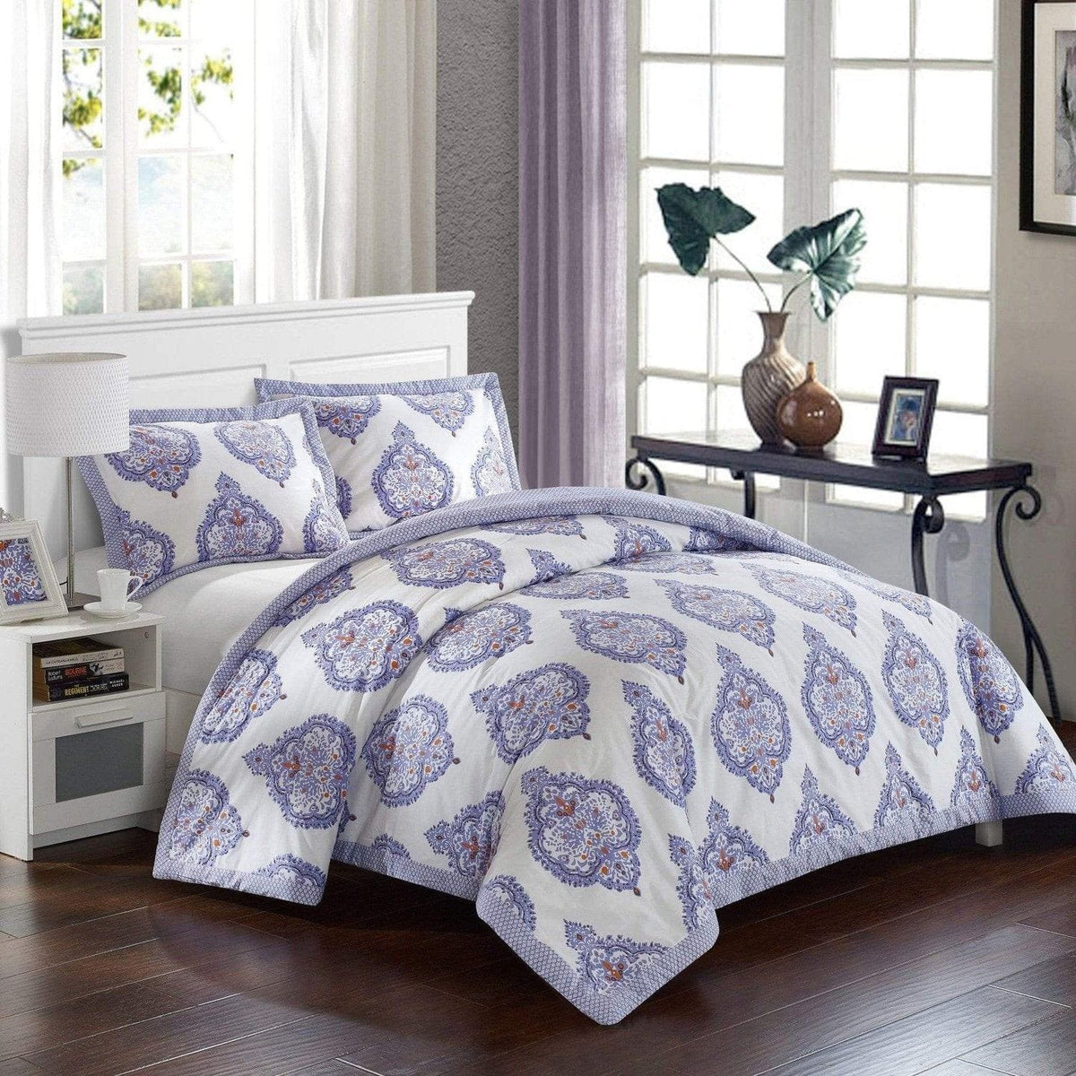 Chic Home Grand Palace 3 Piece 100% Cotton Comforter Set Reversible Global Inspired Print Lavender Twin XL