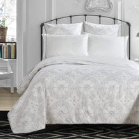 Chic Home Grand Palace 4 Piece 100% Cotton Sheet Set Lavender Hex Embroidered Ivory White 