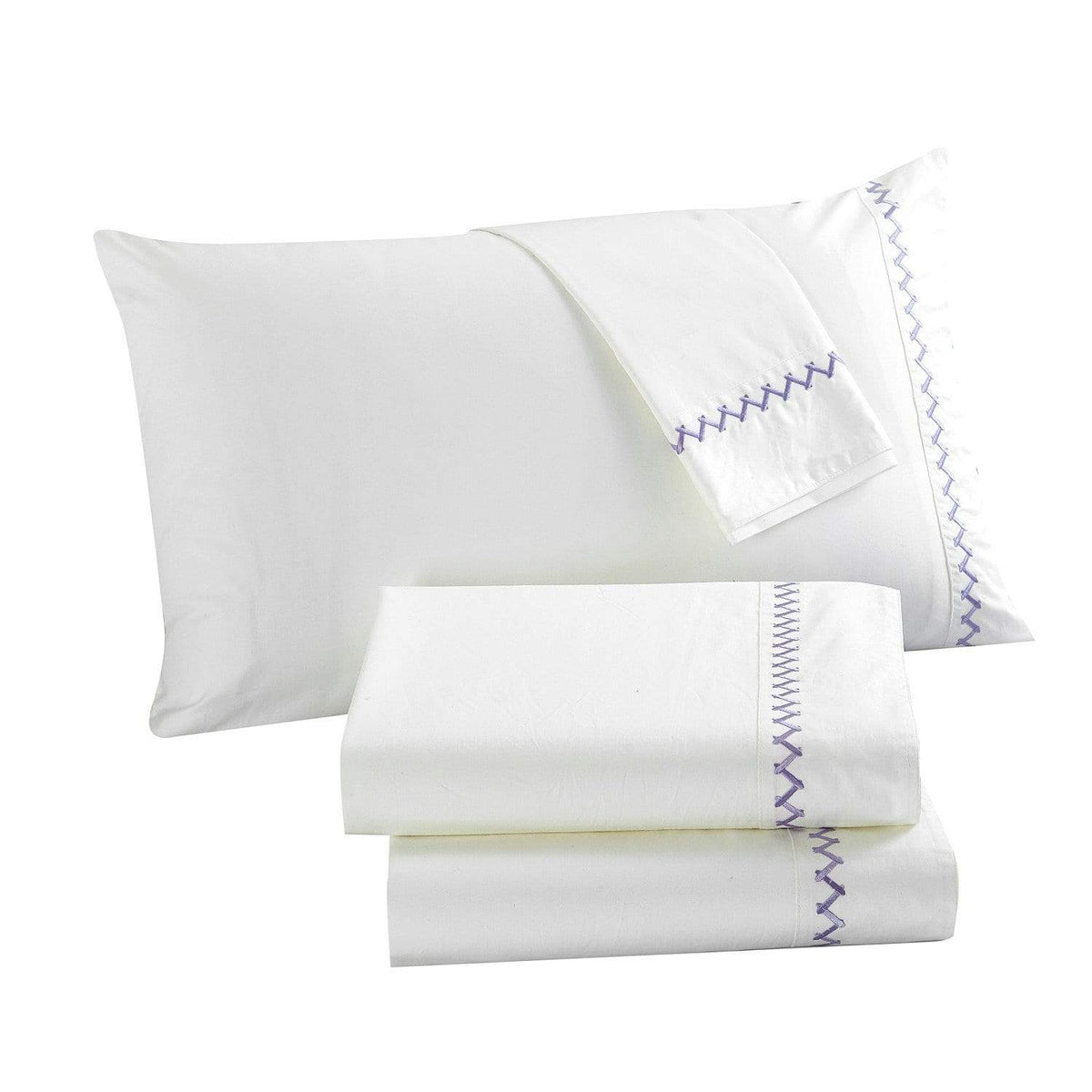 Chic Home Grand Palace 4 Piece 100% Cotton Sheet Set Lavender Hex Embroidered Ivory White Twin XL