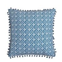 Chic Home Magical Medallion 1 Piece 100% Cotton Decorative Pillow Shibori Pattern Pom Pom Fringe Blue 