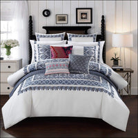 Chic Home Sarita Garden 3 Piece 100% Cotton Comforter Set Ikat Aztec Inspired Pattern Print Navy 