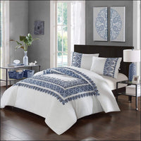 Chic Home Sarita Garden 3 Piece 100% Cotton Comforter Set Ikat Aztec Inspired Pattern Print Navy Full/Queen